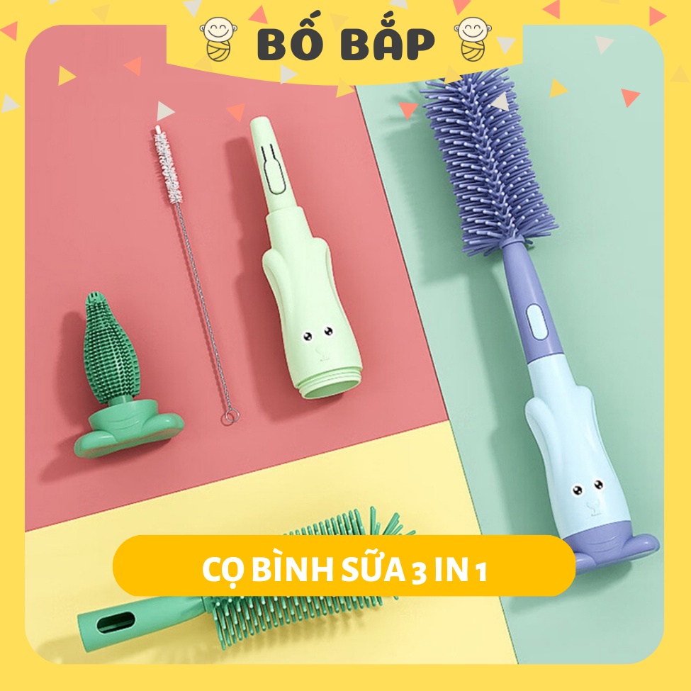 Cọ Bình Sữa Silicon ⚡3 IN 1⚡ Cao Cấp Nhỏ Gọn Có Tay Cầm Dùng Cho Mọi Loại Bình - Bố Bắp Store