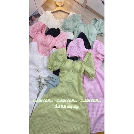 VÁY CỔ VUÔNG FORM A PHỐI CÚC DÁNG DÀI ĐẦM ĐI TIỆC ( SẴN MÚT)