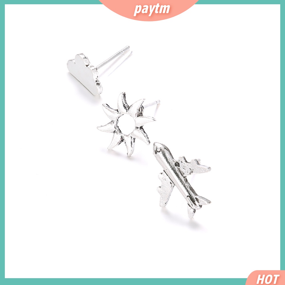 (PTM) Set 3 Khuyên Tai Hình Máy Bay / Đám Mây / Mặt Trời Thời Trang Cho Nữ