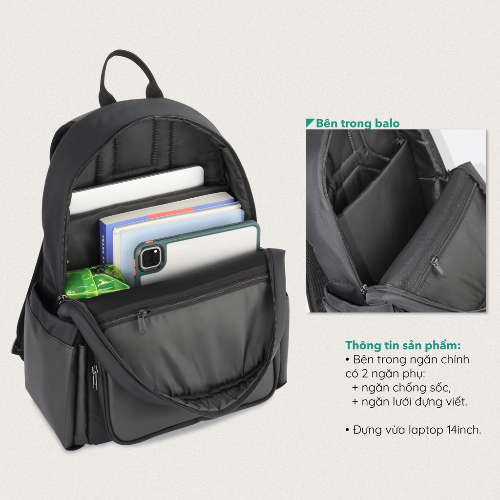 Balo Đi Học Scarab Multi Backpack Unisex Nhỏ Gọn, Đựng Vừa Laptop 14inch_Bảo Hành Trọn Đời Scarab