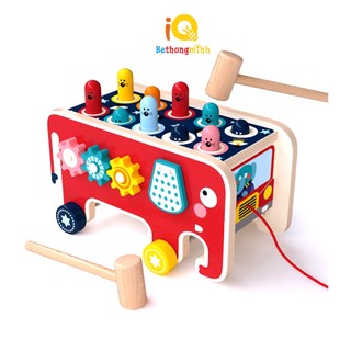 Đồ Chơi Xe Bus Hình Con Voi Kết Hợp Đập Chuột Kèm Bánh Răng Xoay 3 in 1 BeThongMinh - Đồ Chơi Gỗ Thông Minh Montessori