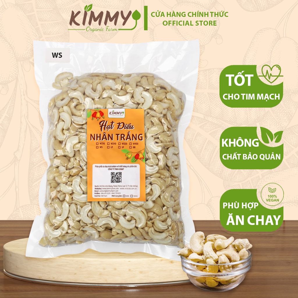 Hạt Điều Tươi Vỡ Đôi WS Kimmy Farm Loại Bể 1/2 Nhân Trắng Sống 1KG - Hạt Dinh Dưỡng Chất Lượng Cao Để Làm Sữa, Làm Bánh
