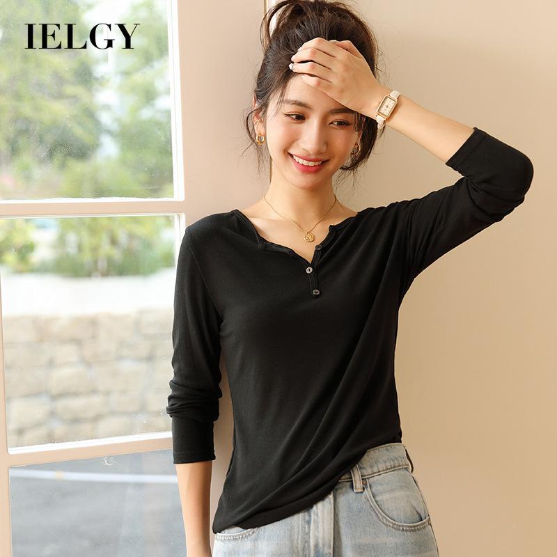 IELGY   IELGY Áo Thun Dệt Kim Tay Dài Cổ Cao Ôm Dáng Thời Trang Cho Nữ