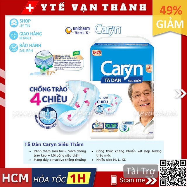 ✅ Tã Dán Người Lớn Caryn Siêu Thấm | Dễ dàng thay trong tư thế nằm -VT0254 | Y Tế Vạn Thành