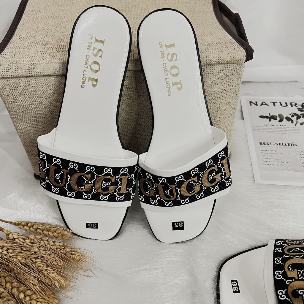 Dép lê Nữ quai Ngang GC đen trắng Hàng đẹp, đủ size Ảnh thật Y hình Shop miqu.buotique