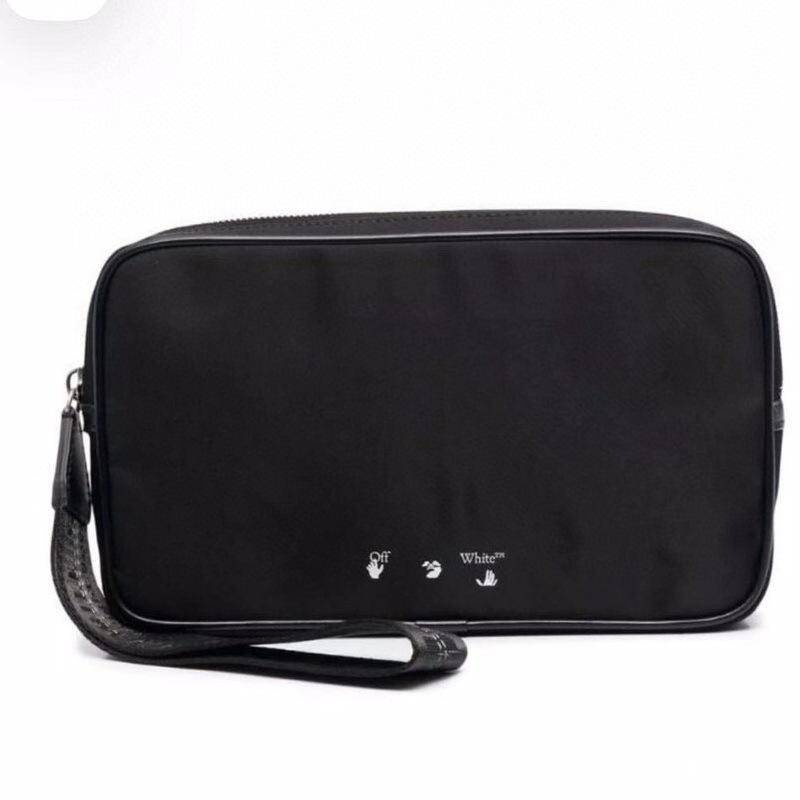 Ví Cầm Tay Bằng nylon Màu Đen In logo OW Phối Khóa Kéo