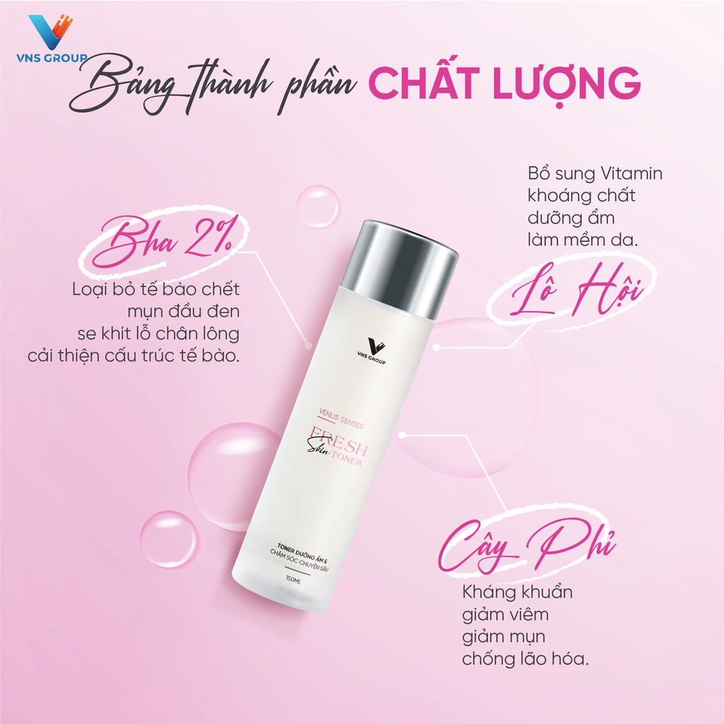 Nước cân bằng da BHA Fresh Skin Toner VNS Group dưỡng da sáng và đều màu 150ml