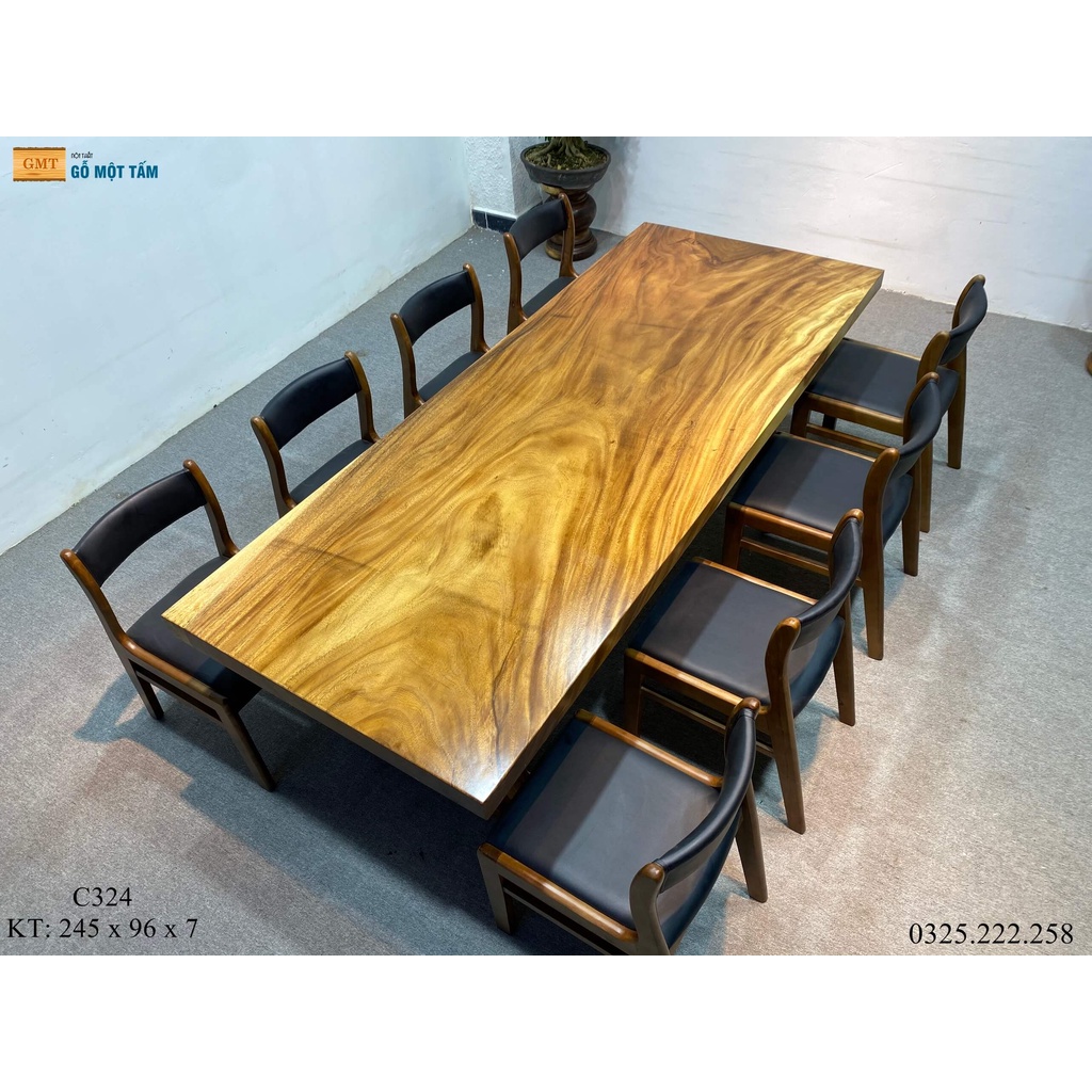 Bàn Làm Việc Gỗ Me Tây, Bàn Cafe Gỗ Me Tây Dài 2,45m Rộng 96cm Dày 7cm