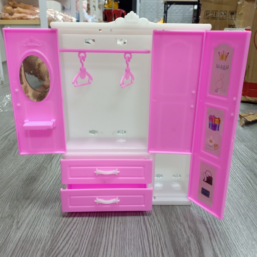 Tủ Quần Áo 5 Ngăn Size Nhỡ Cao 25cm Tặng Kèm 10 Móc Áo Cho Búp Bê 5in,doll 16cm