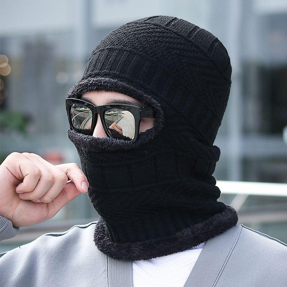 JUNE Mũ Trùm Đầu Kiêm Khăn Choàng Cổ Bằng Vải Nhung Dệt Kim Giữ Nhiệt Dành Cho Nam Và