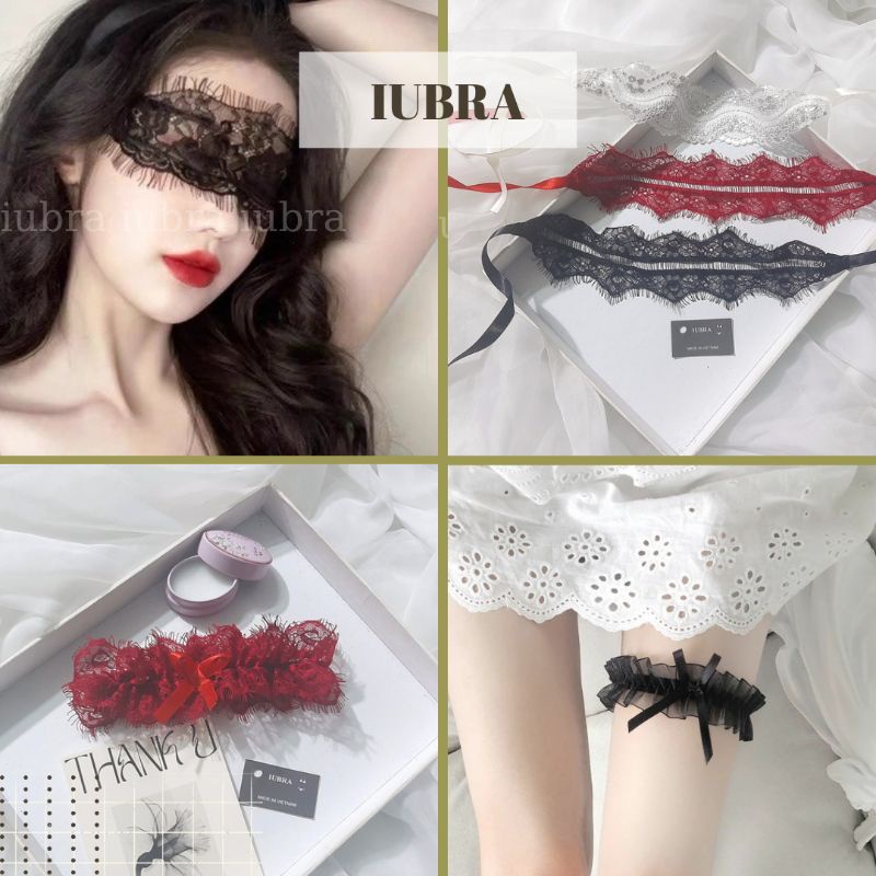 🍑Bịt mắt ren mi, vòng đeo chân co giãn🍑Mặt nạ ren, 3 màu Trắng đen đỏ