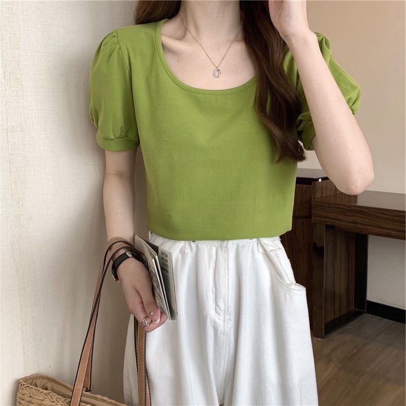 IELGY IELGY Áo Thun Tay Ngắn Cổ Tròn Ôm Dáng Phong Cách Pháp Thời Trang Cho Nữ