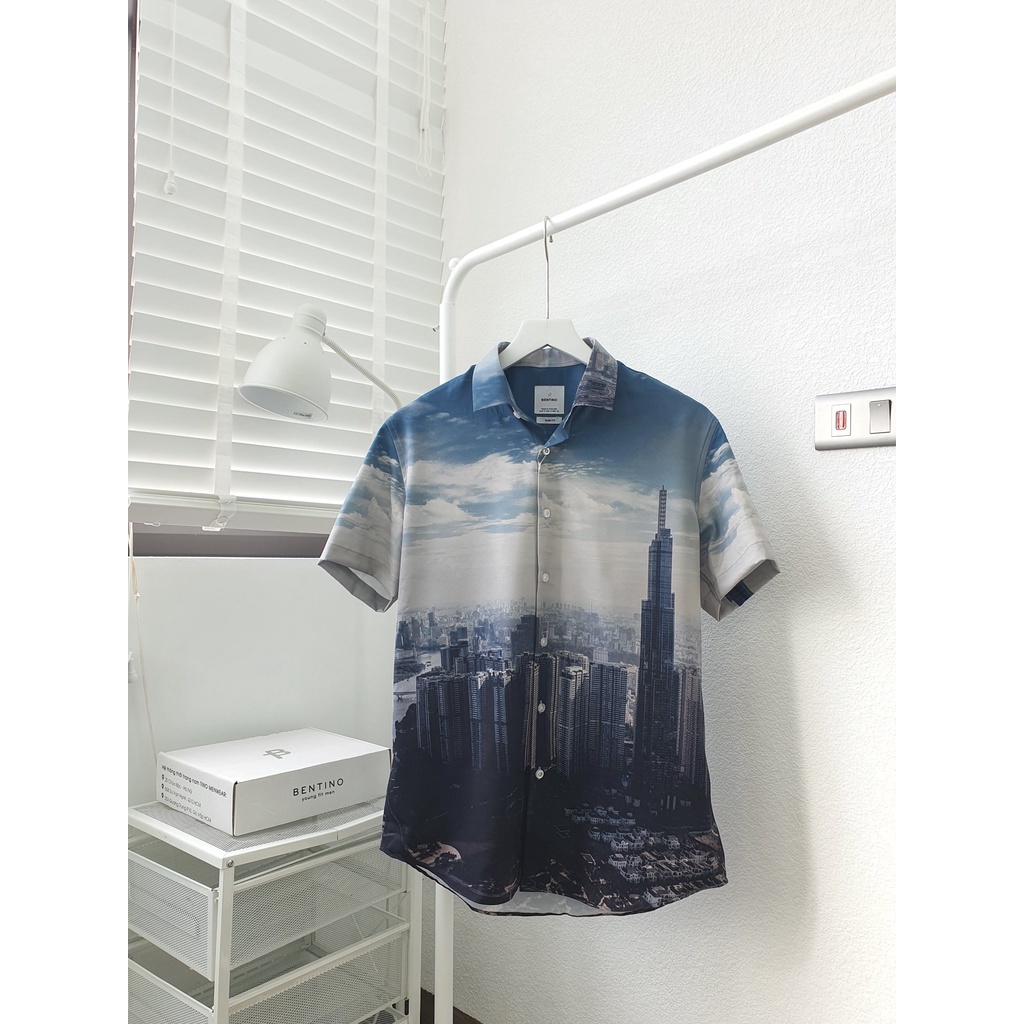 Áo sơ mi nam tay ngắn họa tiết cực chill, chất vải sơ mi lụa mịn mát 3910