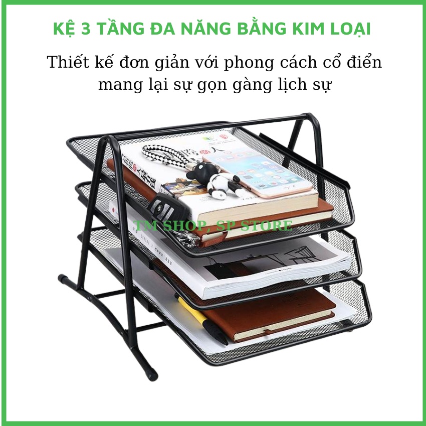 Kệ tài liệu 3 tầng,khay dụng cụ văn phòng, giá để hồ sơ tài liệu,sách vở khung kim loại chắc chắn,dễ lắp ráp
