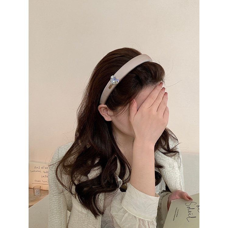 Băng Đô Cài Tóc Bản Rộng Đính Đá Hình Trái Tim Màu Đen Thời Trang Cho Nữ