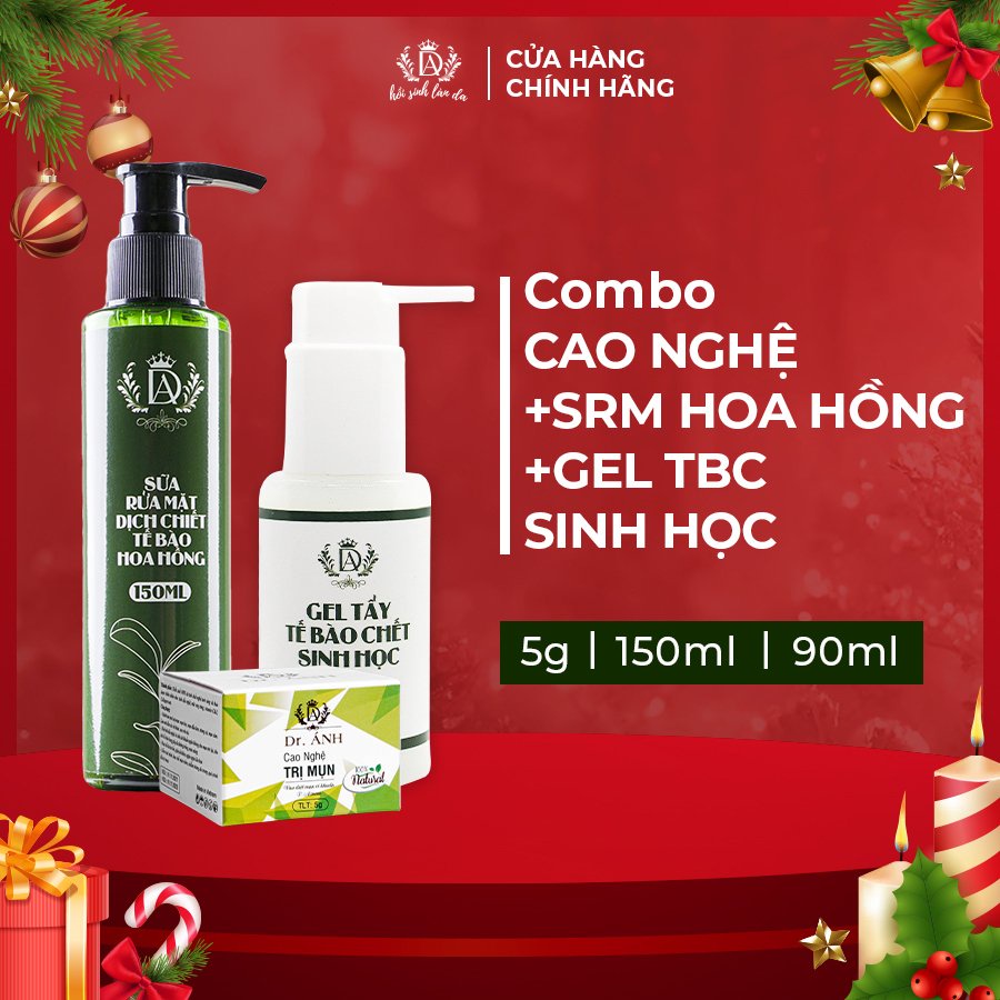 Bộ sản phẩm giảm mụn Dr.Ánh Cao nghệ, Sữa rửa mặt và Gel tẩy tế bào chết sinh học