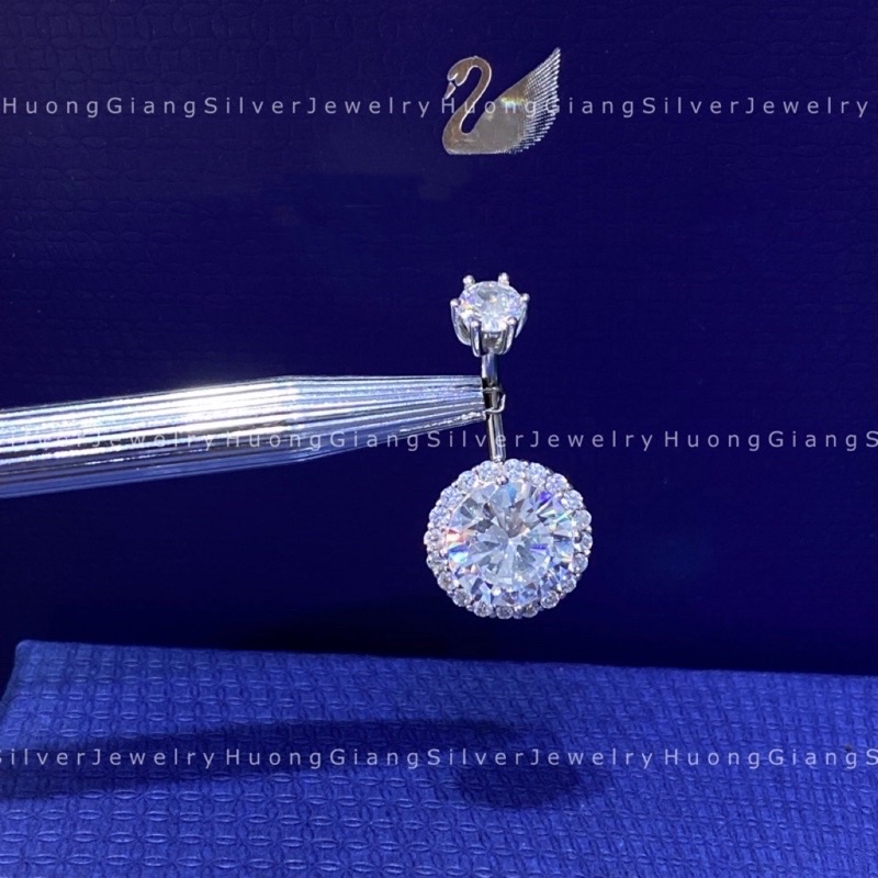 Khuyên rốn Đá Tròn Bạc s925 xi kim  - HuongGiangSilver