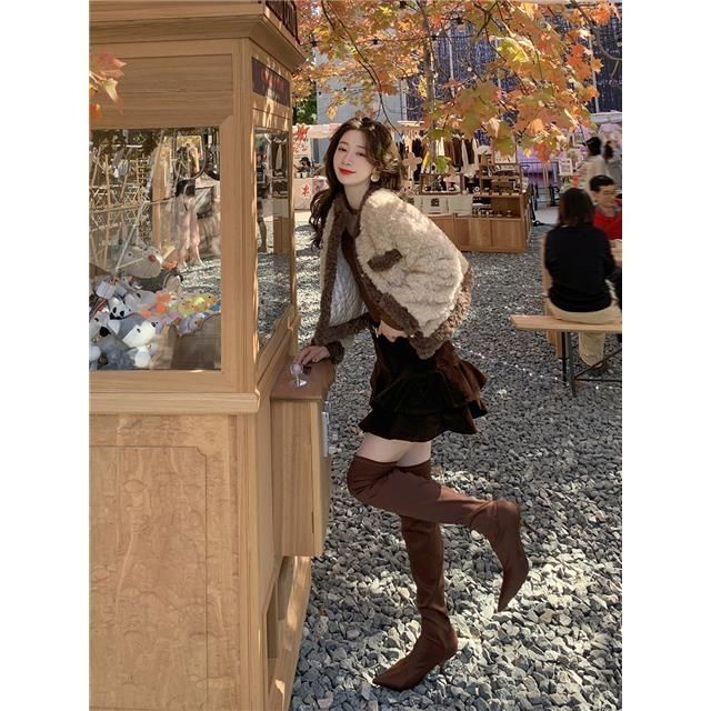 [S N ph m m] Xiaoxiang Áo Khoác Ngắn Dáng Rộng Giả Lông Cừu Dày Phong Cách Hàn Quốc Mùa Thu Mới Dành Cho Bạn Nữ