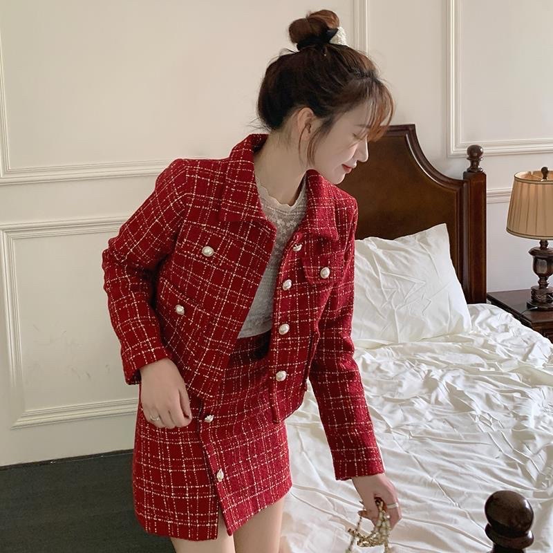Áo dạ tweet 1 set kèm váy màu đỏ diện Tết siêu sang chảnh trẻ trung năng động TULIP CLOTHES ORDER 2 tuần