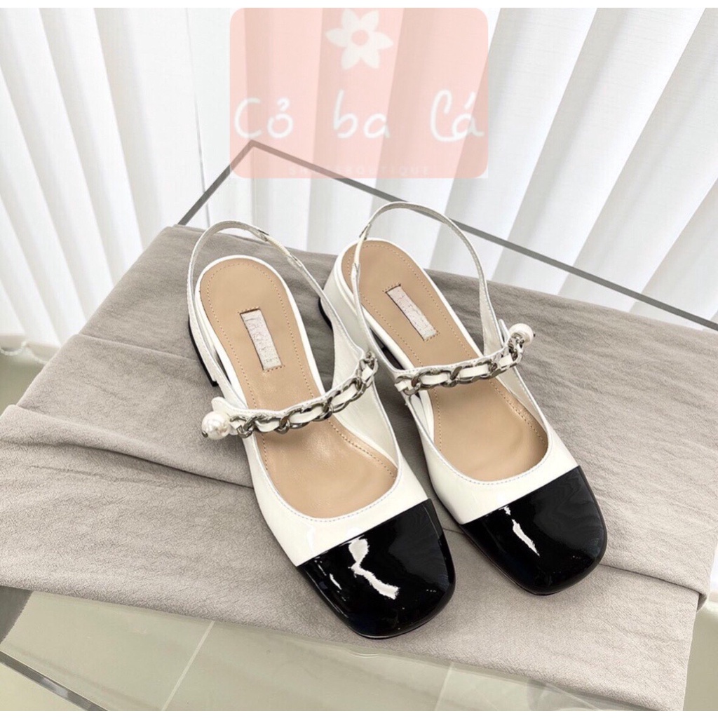 GIÀY NỮ COBALA SHOES - CAO GÓT BÍT MŨI 5 PHÂN - GIÀY MŨI TRÒN QUAI DÁN PHỐI MÀU ĐEN TRẮNG - G22031600