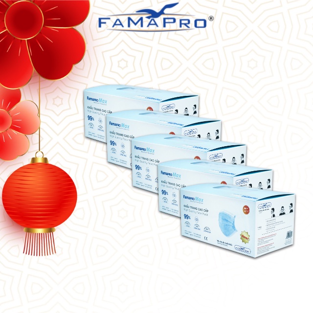 [HỘP40 CÁIMÀU XANH] COMBO 5 HỘP Khẩu trang y tế 4 lớp kháng khuẩn cao cấp Famapro max