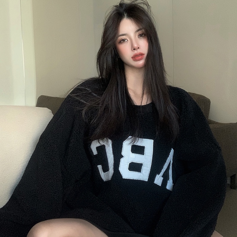 COZOK Áo sweater Tay Dài Dáng Rộng Phong Cách vintage Hàn Quốc