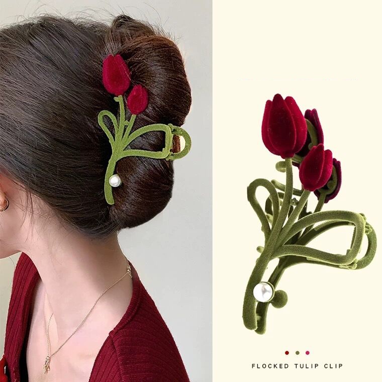 Haimeikang Kẹp Tóc Hình Hoa Tulip Đính Ngọc Trai Giả Phong Cách Vintage Hàn Quốc Ngọt Ngào Cho Nữ