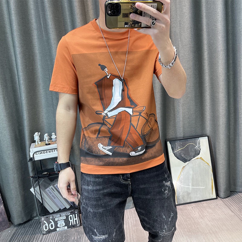 Áo Thun Cotton Tay Ngắn In Họa Tiết Hoạt Hình Phong Cách Hong Kong Thời Trang Mùa Hè 2022 Cho Nam