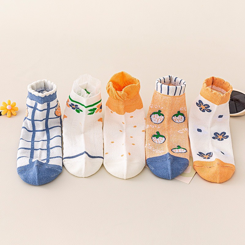 Set 5 đôi Tất cổ ngắn cho bé gái chất mỏng nhẹ len lưới