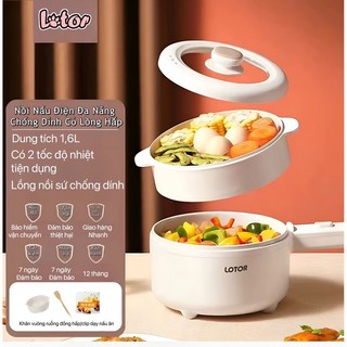 Nồi nấu điện đa năng lotor 17c 1,6l chiên,rán,xào nấu cơm,nấu lẩu có lớp chống dính lồng hấp đa năng
