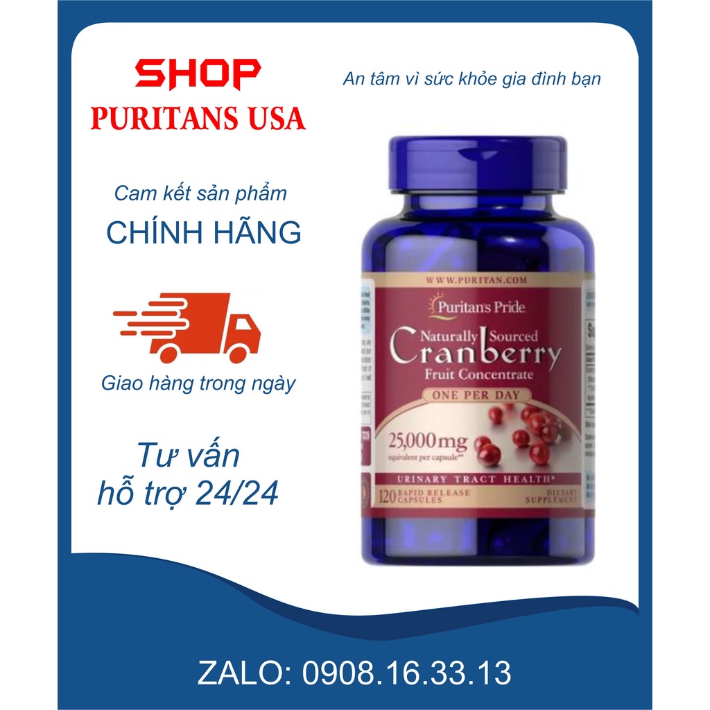 Viên uống giảm viêm đường tiết niệu,giảm tiểu dắt, chống oxy hóa Puritan's Pride Natural Cranberry
