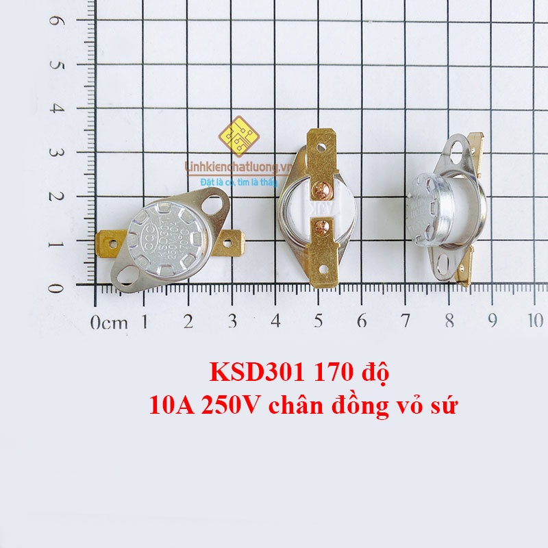 5 chiếc relay nhiệt KSD301 170 độ 10A 250V chân đồng vỏ sứ thường đóng