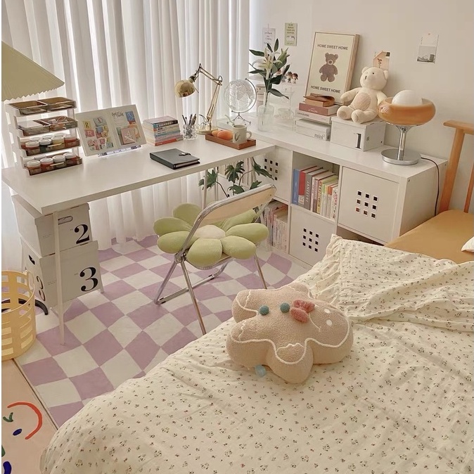 Thảm Ins xu hướng Vải nhung Morandi lông cừu thảm lau chân 100X160 140X200 hình dạng không đều bàn cờ thảm lông trải sàn phòng ngủ thảm trải sàn phòng khách