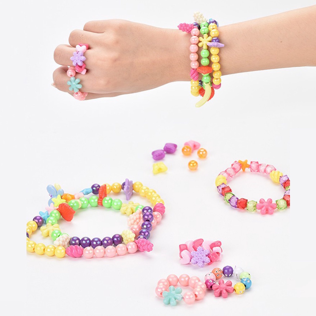 Bộ hạt xâu chuỗi làm vòng tay và nhẫn sành điệu thủ công DIY cho bé gái