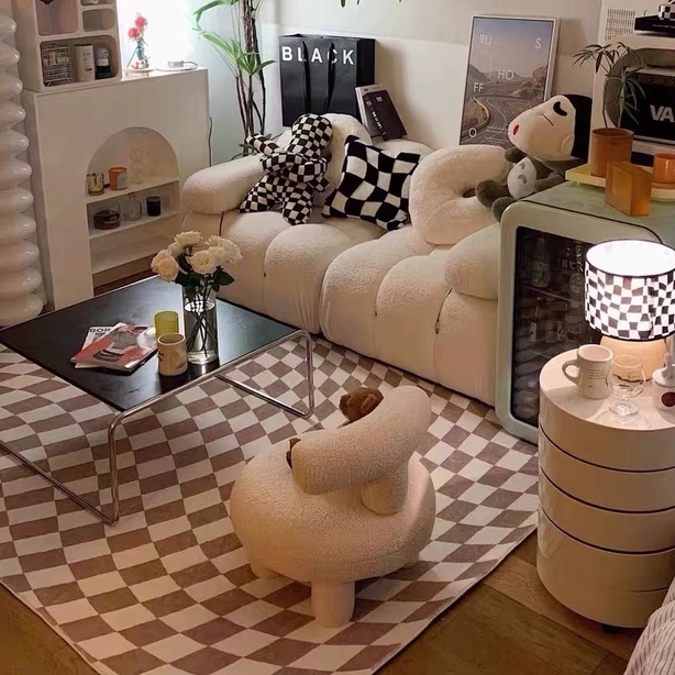 Thảm Ins xu hướng Vải nhung Morandi lông cừu thảm lau chân 100X160 140X200 hình dạng không đều bàn cờ thảm lông trải sàn phòng ngủ thảm trải sàn phòng khách
