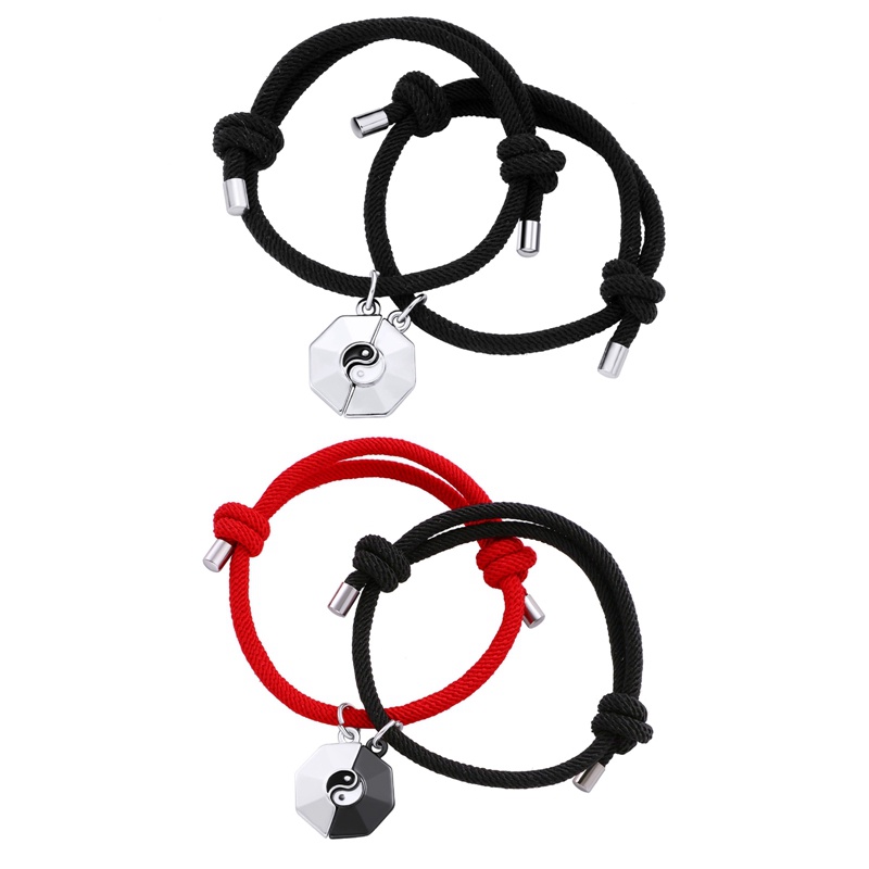 Set 2 Vòng Tay Dây Thừng Phối Mặt Hình Trái Tim Có Nam Châm Thời Trang Cho Cặp Đôi