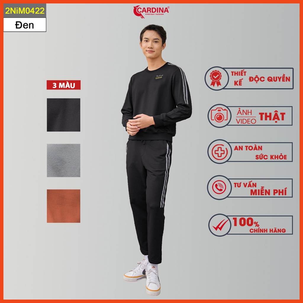 Bộ nỉ nam CARDINA chất cotton da cá cao cấp dáng sọc thể thao 2NIM04