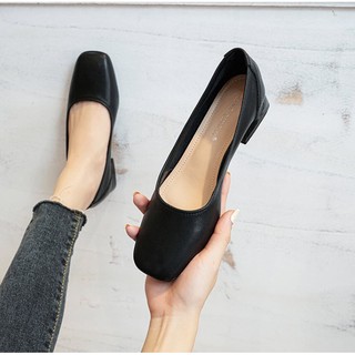 Giày gót vuông Da lì Big size_ Hàng Có Sẵn (Size 40➡️43)