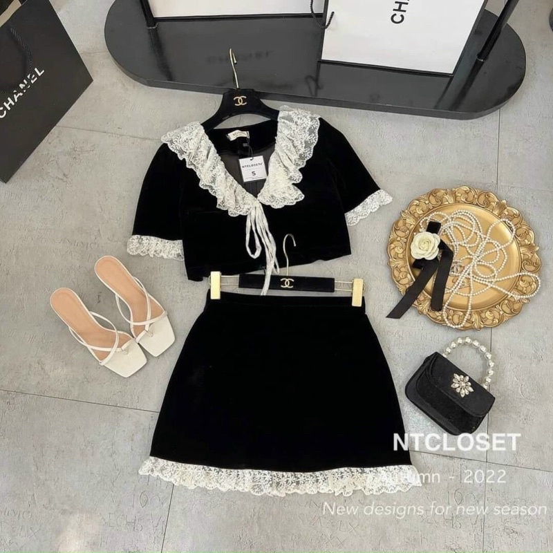 Sét nhung phối ren