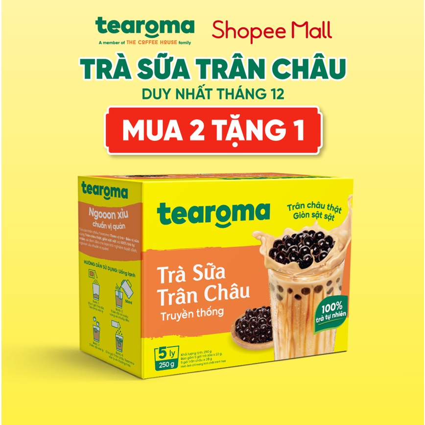 [Combo 2 tặng 1] Trà sữa trân châu Tearoma truyền thống hộp 250g