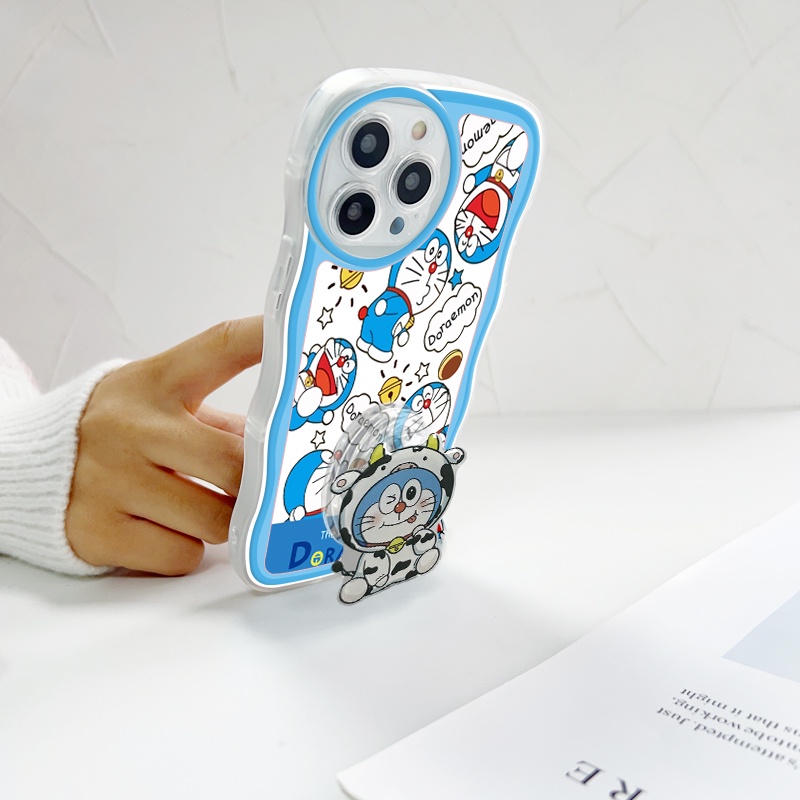 VIVO Y50 Y30 Y30i Y21 Y21S Y21A Y33S Y33T Y31 Y51 Y51A Y53S Y20 Y20i Y20S G Y12S Y12A Y22 Y22S Y53 2021 2020 Cho Ốp lưng điện thoại In Hình Cartoon Doraemon Cat Wave Bracket