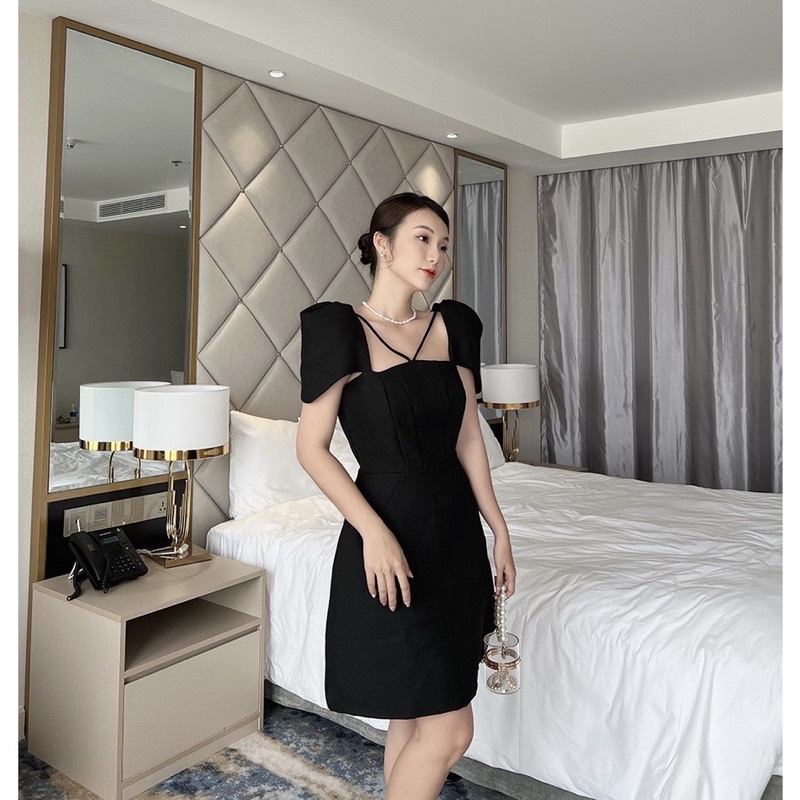 Đầm xòe chéo dây chất linen dáng tay thiết kế lạ chít eo - IMUS
