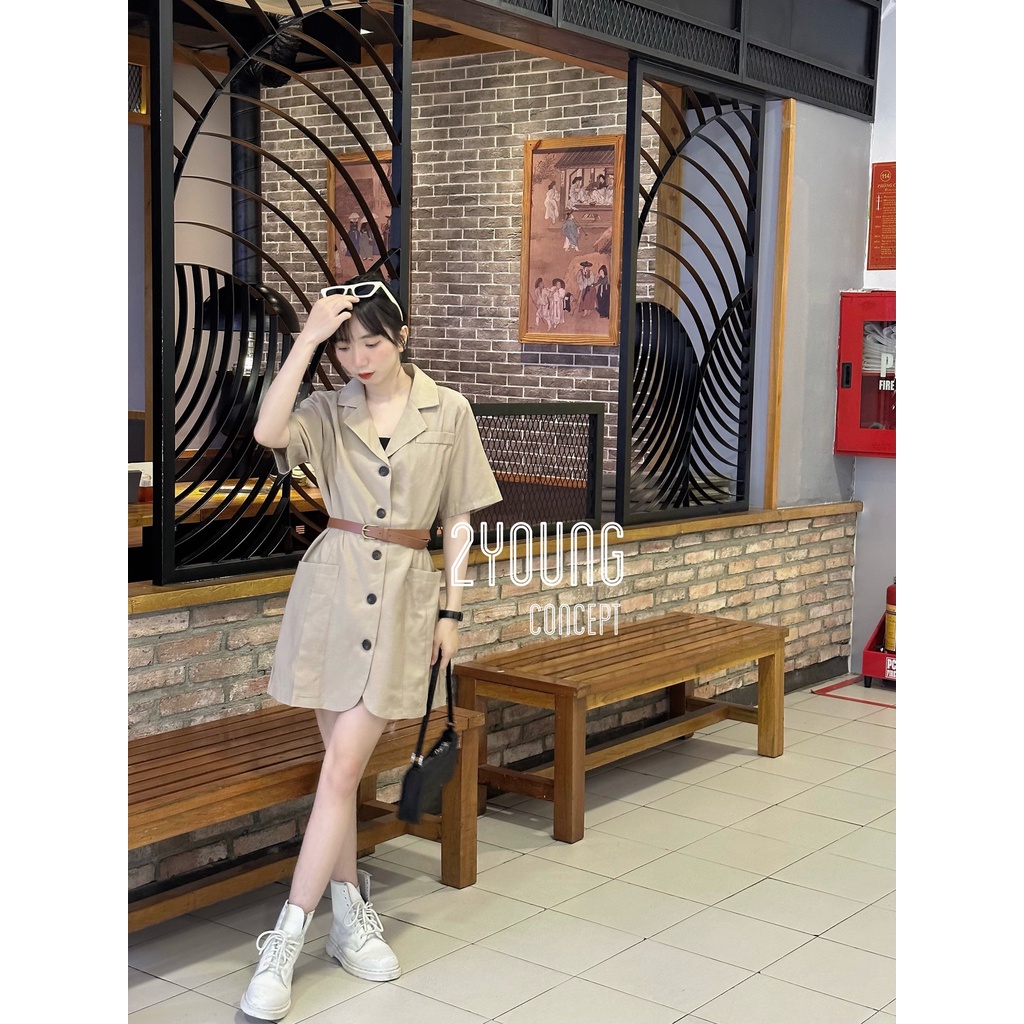 Đầm sơ mi kaki kèm dây nịt [2YOUNG] D1058 (ảnh thật)