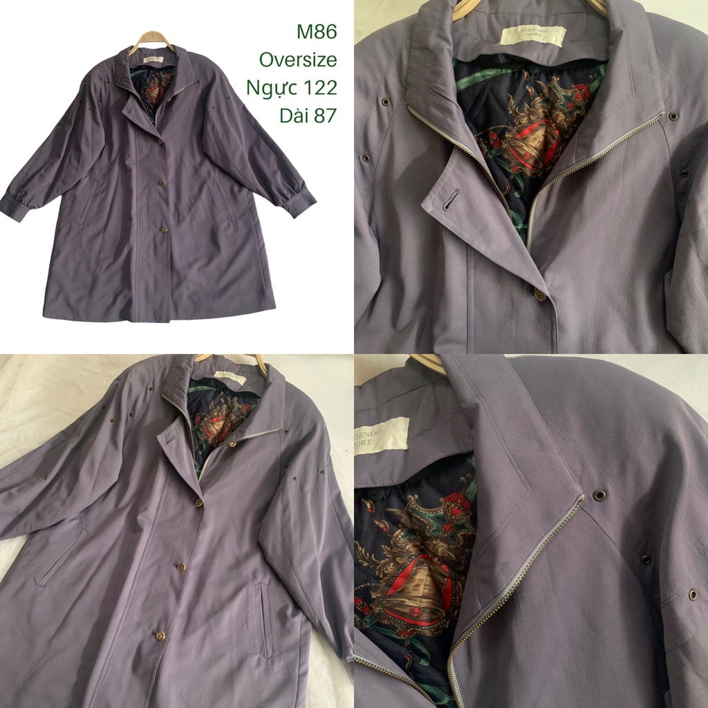 Áo khoác trench coat M86 khóa zip nút bấm tay phồng lót trong tháo rời được có độn vai 2hand Hàn si tuyển ảnh thật