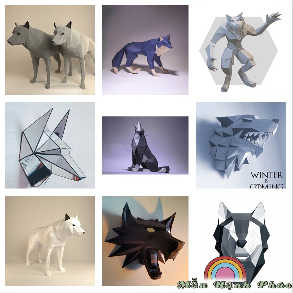 Mô Hình Chó Sói Bằng Giấy Treo Tường Trang Trí Nội Thất DIY