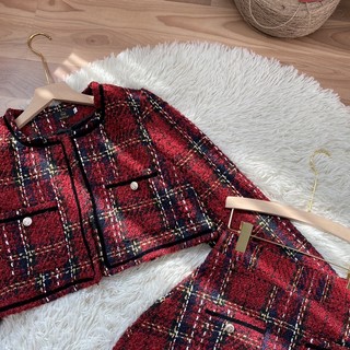 Set dạ kẻ đỏ