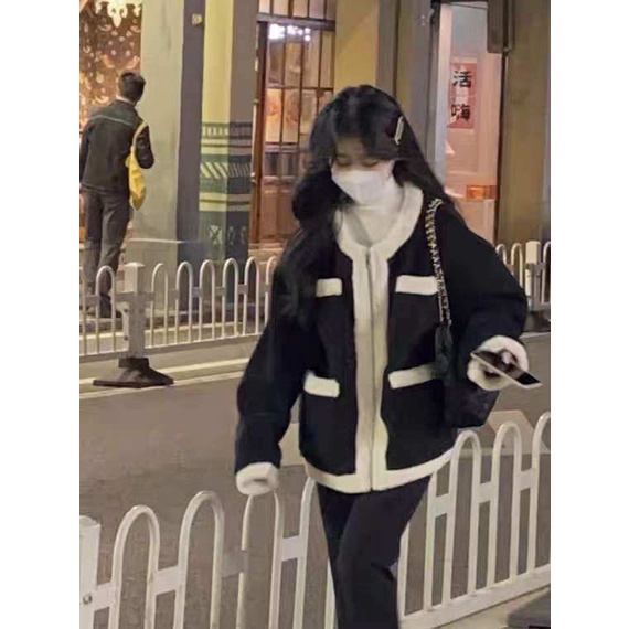 Áo Khoác Lông Cừu Dày Dáng Rộng Kiểu Vintage Thời Trang Mùa Đông Cho Nữ