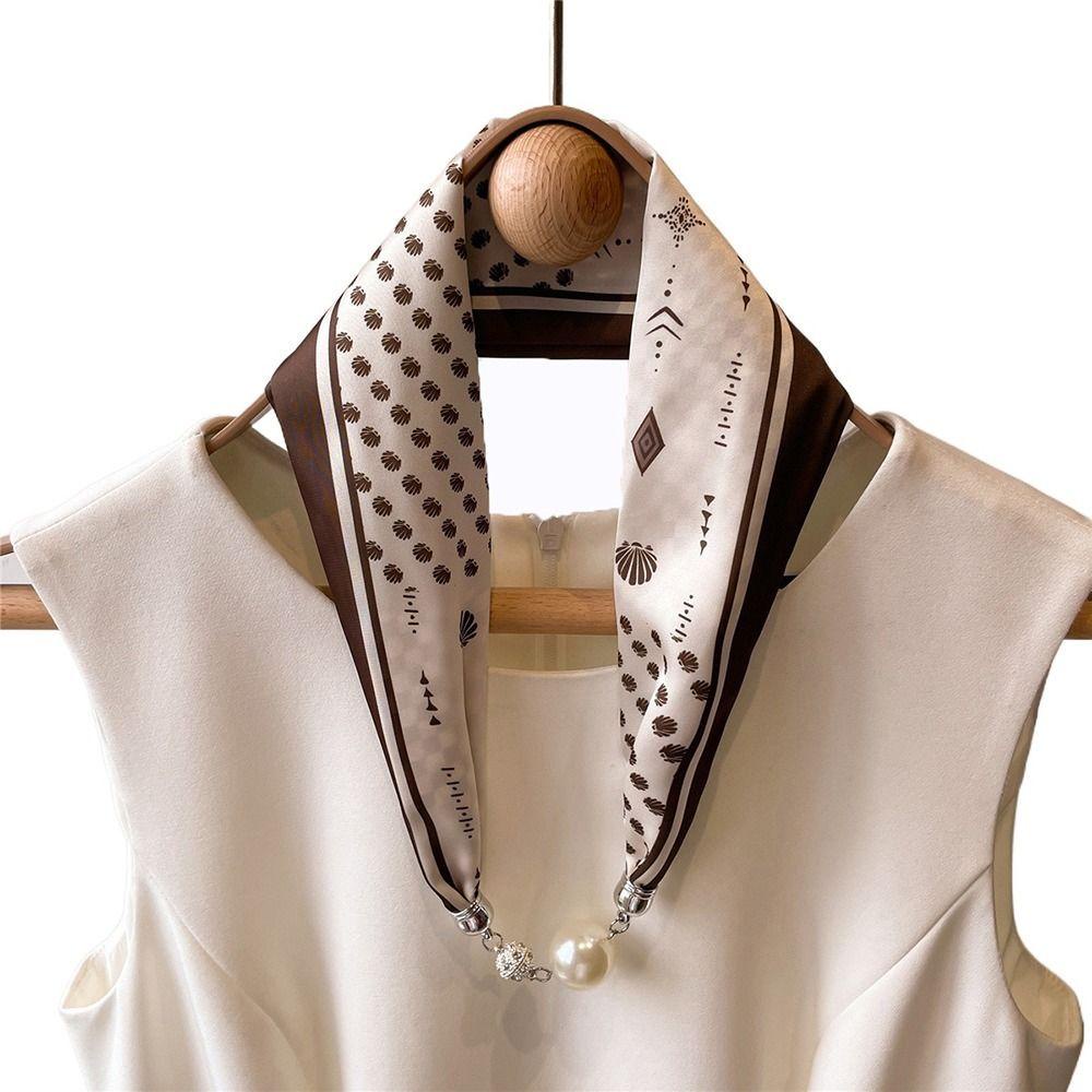 Khăn Choàng Cổ Giả Lụa Satin Mềm Mại Chống Nắng Đa Năng In Họa Tiết Có Khóa Cài Cho Nữ