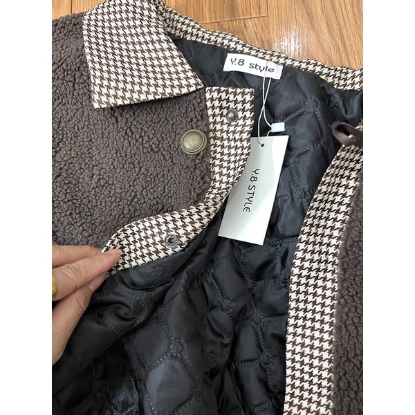 ÁO KHOÁC LÔNG CỪU NÂU ĐẬM PHỐI KẺ CARO SIÊU XINH