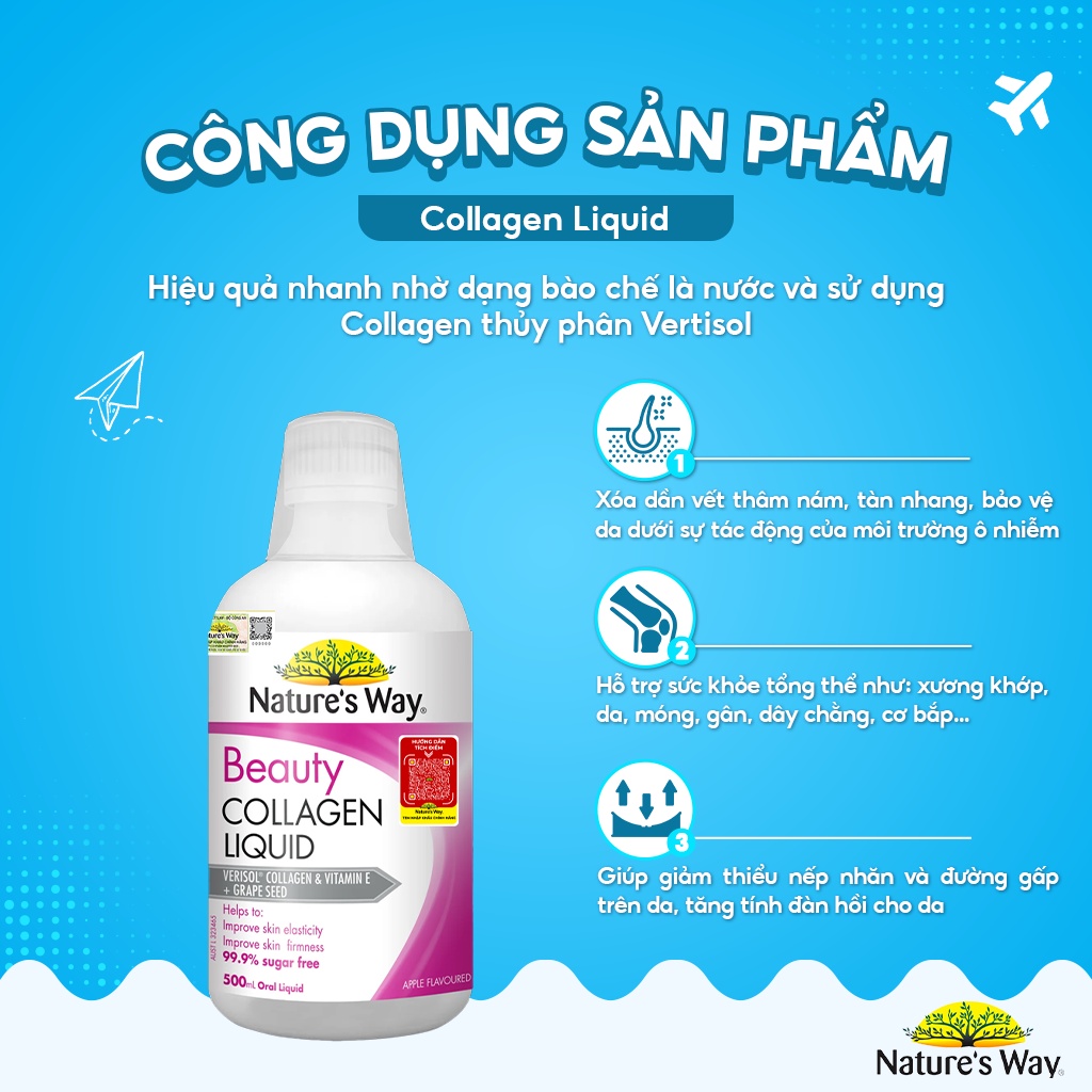 Collagen Dạng Nước Bổ Sung Collagen Thủy Phân Giúp Sáng Da Nature's Way Beauty Collagen Liquid 500ml